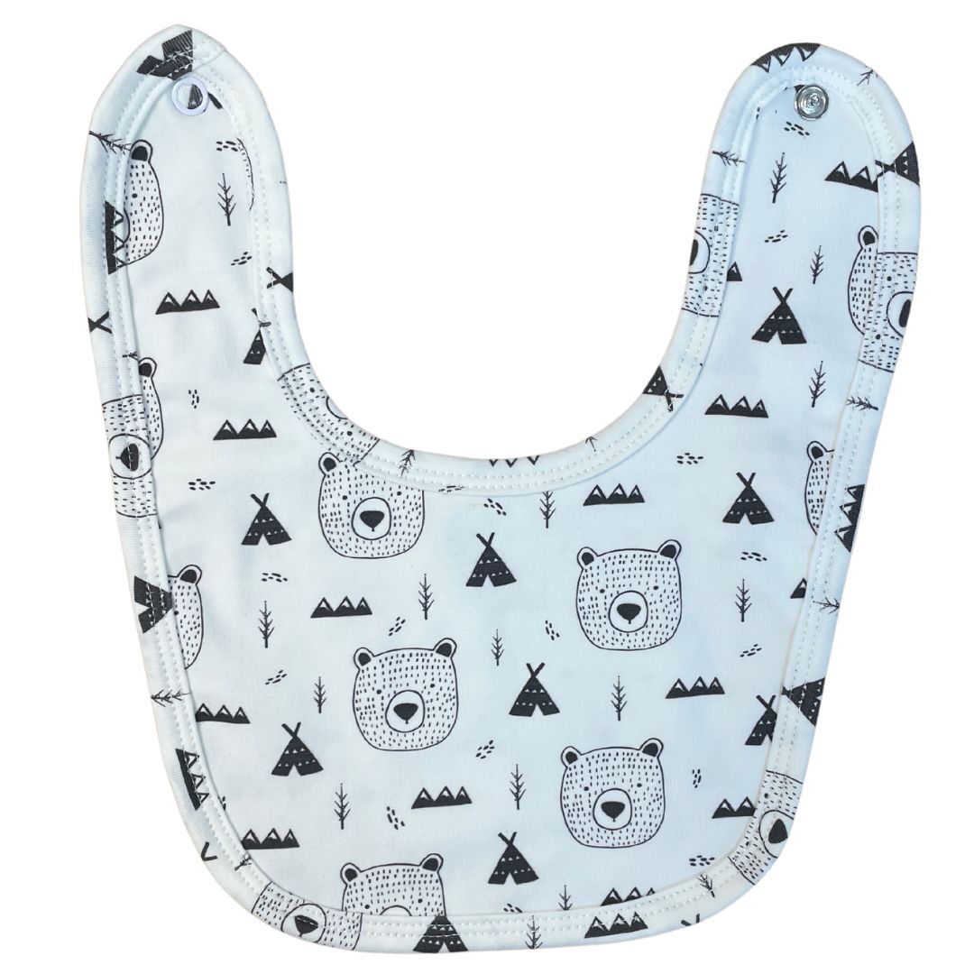 Bib - White with Bear Allover - 95% Cotton 5% Spandex