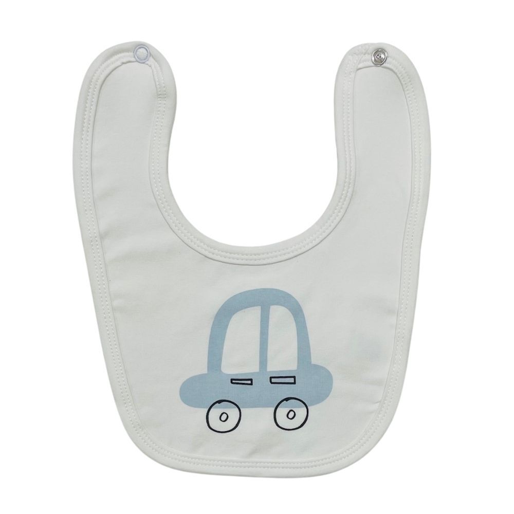 Bib - White with Car - 95% Cotton 5% Spandex