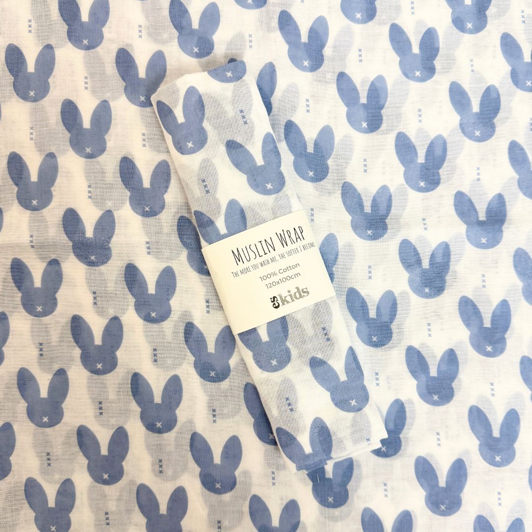 Muslin Wrap - Bunny Blue 100x120cm