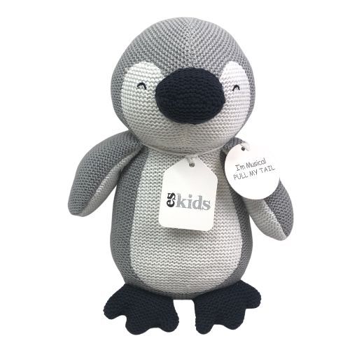 Knitted Musical Penguin - Grey - 22cm