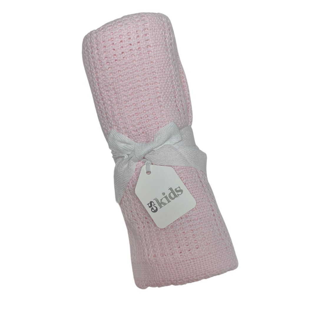 Crochet Cotton Baby Blanket - Pink 70x90cm