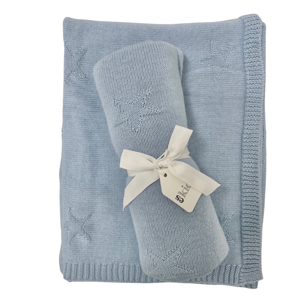Knitted Baby Blanket - Blue Star 70x100cm