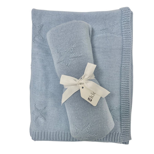 Knitted Baby Blanket - Blue Star 70x100cm
