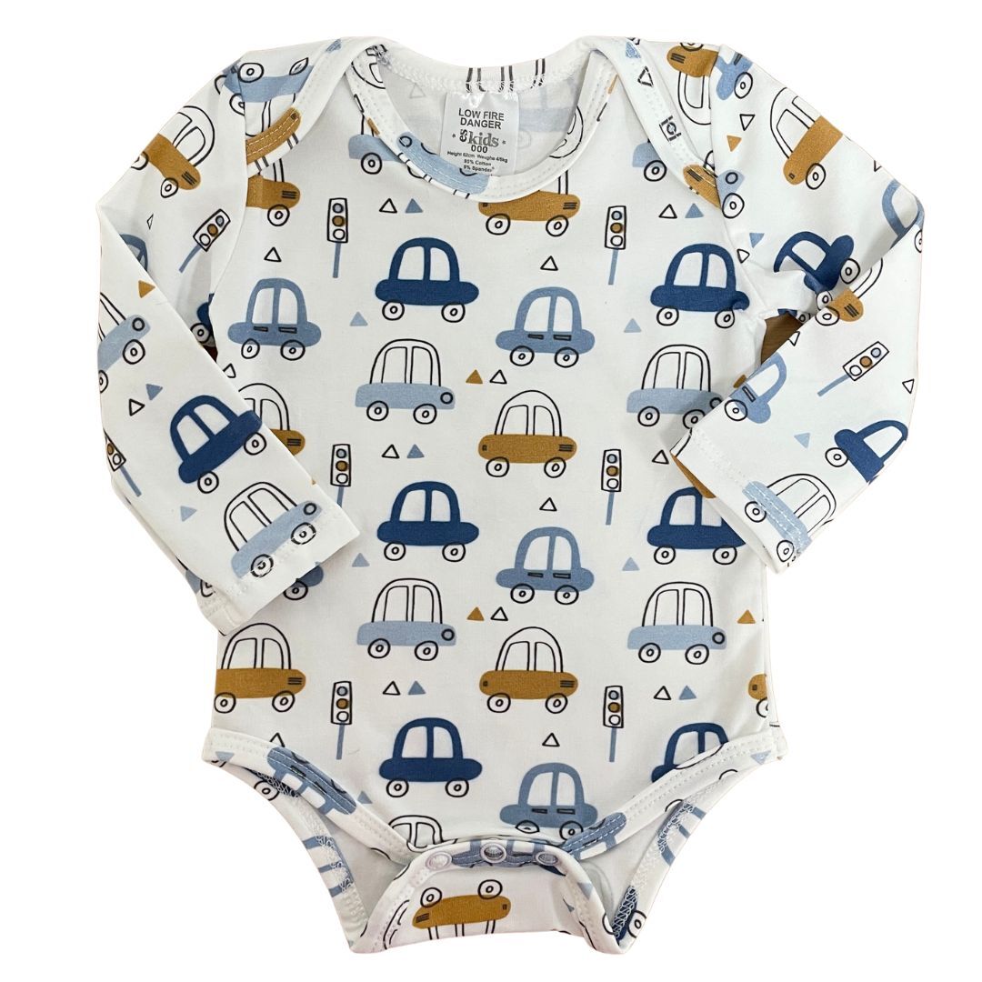 Bodysuit LS Car Allover 000 - 95% Cotton 5% Spandex