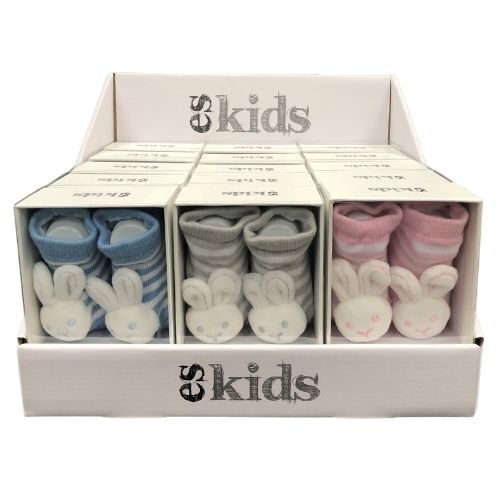 *Boxed 15 Pack Bunny Socks with Rattles - pink, blue, grey