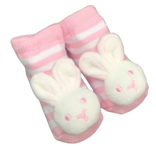 *Boxed 15 Pack Bunny Socks with Rattles - pink, blue, grey