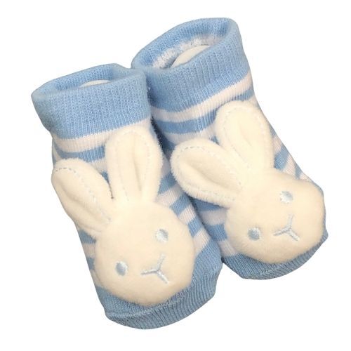 *Boxed 15 Pack Bunny Socks with Rattles - pink, blue, grey