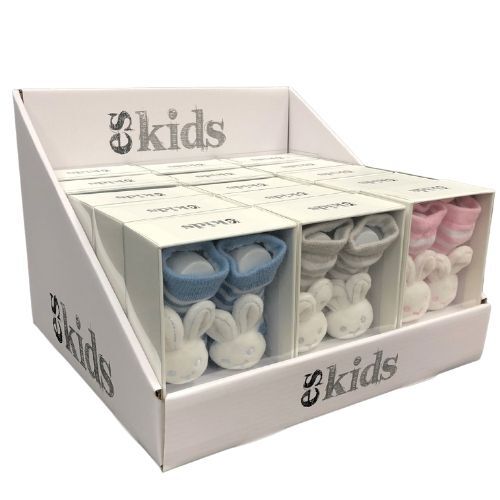 *Boxed 15 Pack Bunny Socks with Rattles - pink, blue, grey