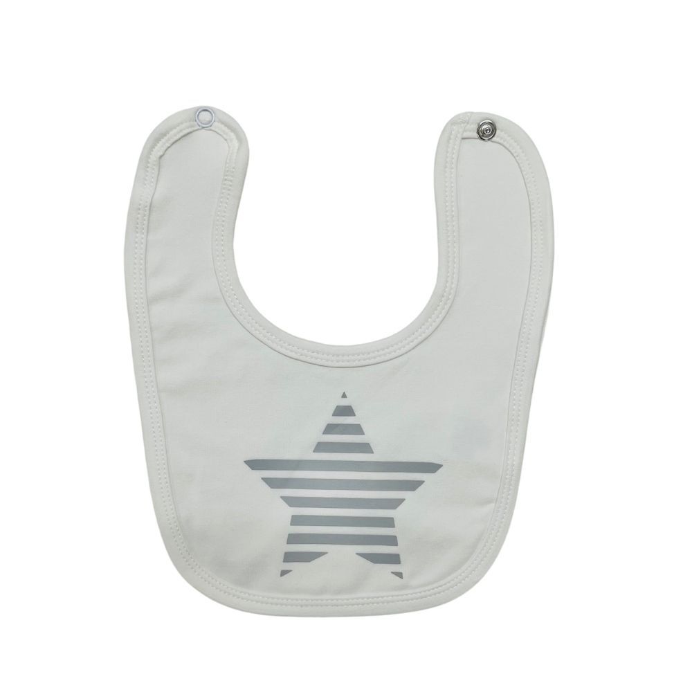 Bib - White with Grey Star - 95% Cotton 5% Spandex