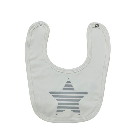 Bib - White with Grey Star - 95% Cotton 5% Spandex