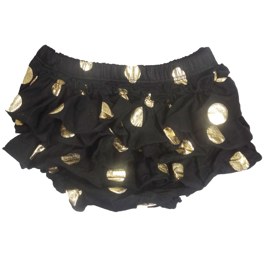 Baby Bloomers - Black with Gold Spot - 95% Cotton 5% Spandex, 6-24mth