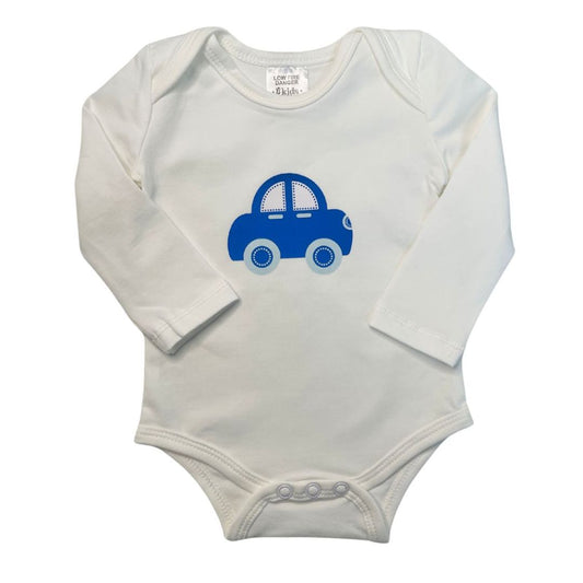 Romper L/S White Blue Car - 100% Cotton 00