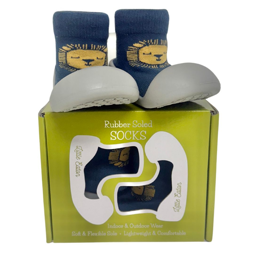 Rubber Soled Socks - Navy Lion