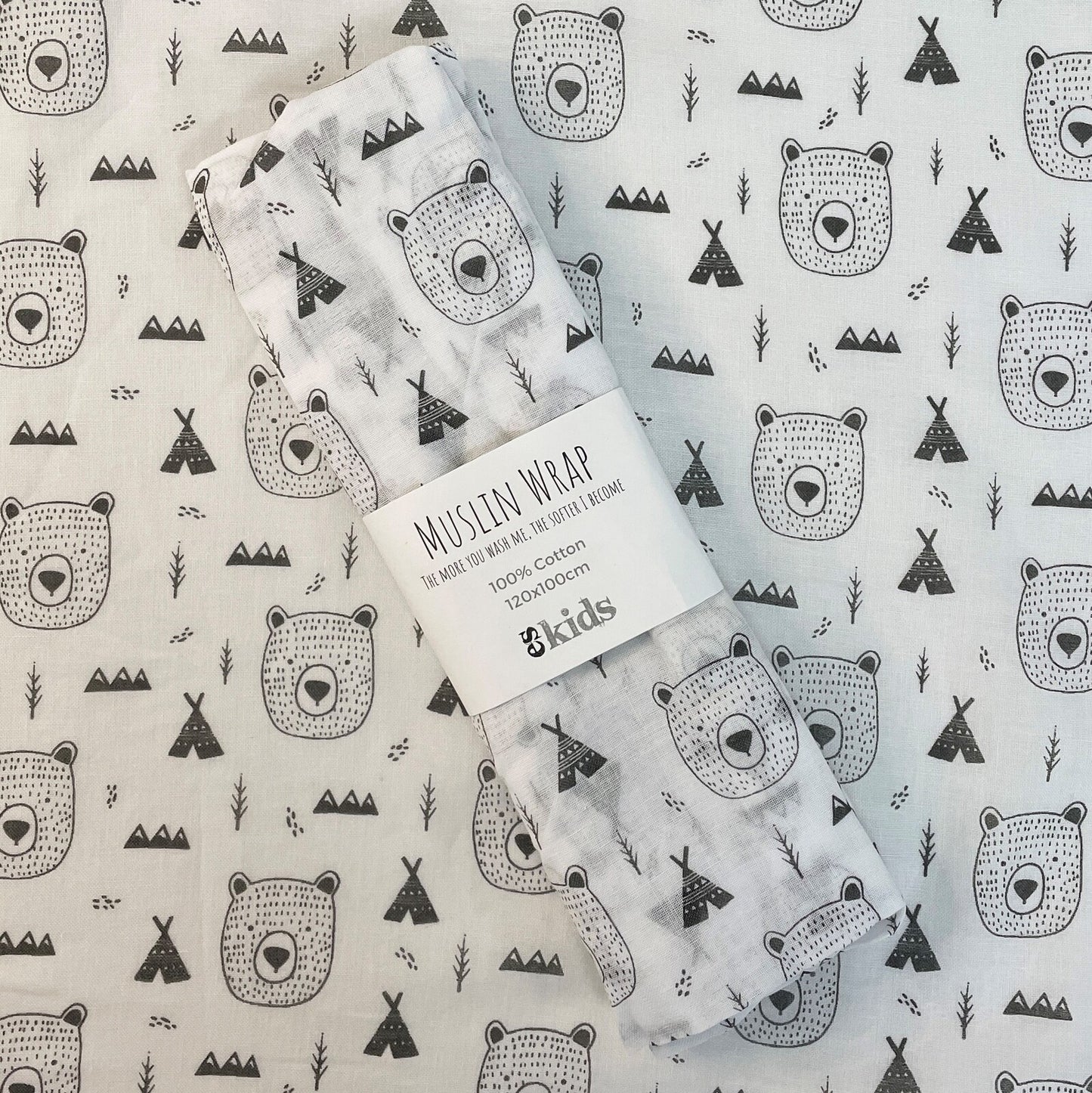 Muslin Wrap - Bear - 100x120cm