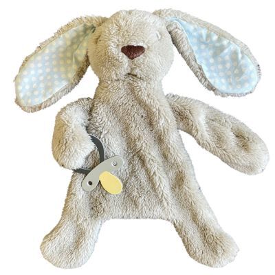 Bunny Comforter with Dummy Holder - Beige/Blue - 30cm