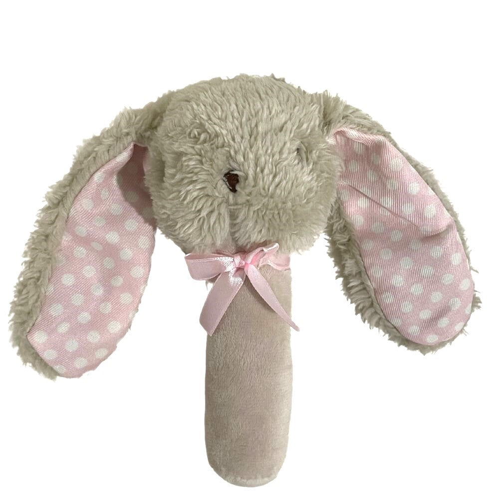 Fluffy Bunny Stick Rattle - Beige/Pink - 17cm – ES Kids Wholesale