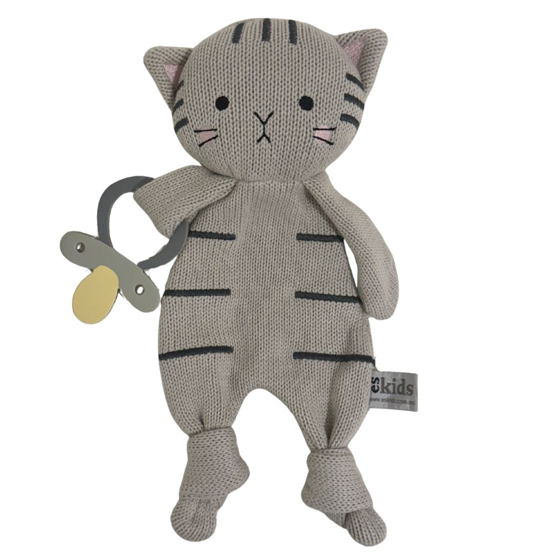Knitted Eco Cat Baby Comforter with Dummy Holder