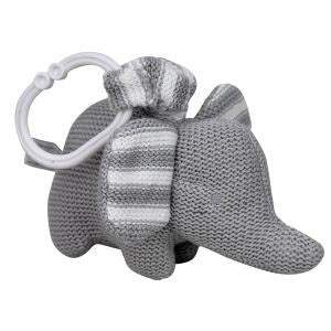 Knitted Elephant Pram Toy - Grey - 16cm