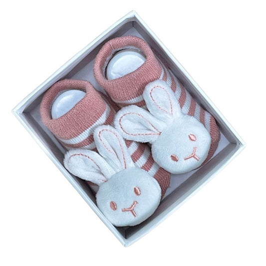 Socks with Rattles - Bunny Blush - 0-6mths
