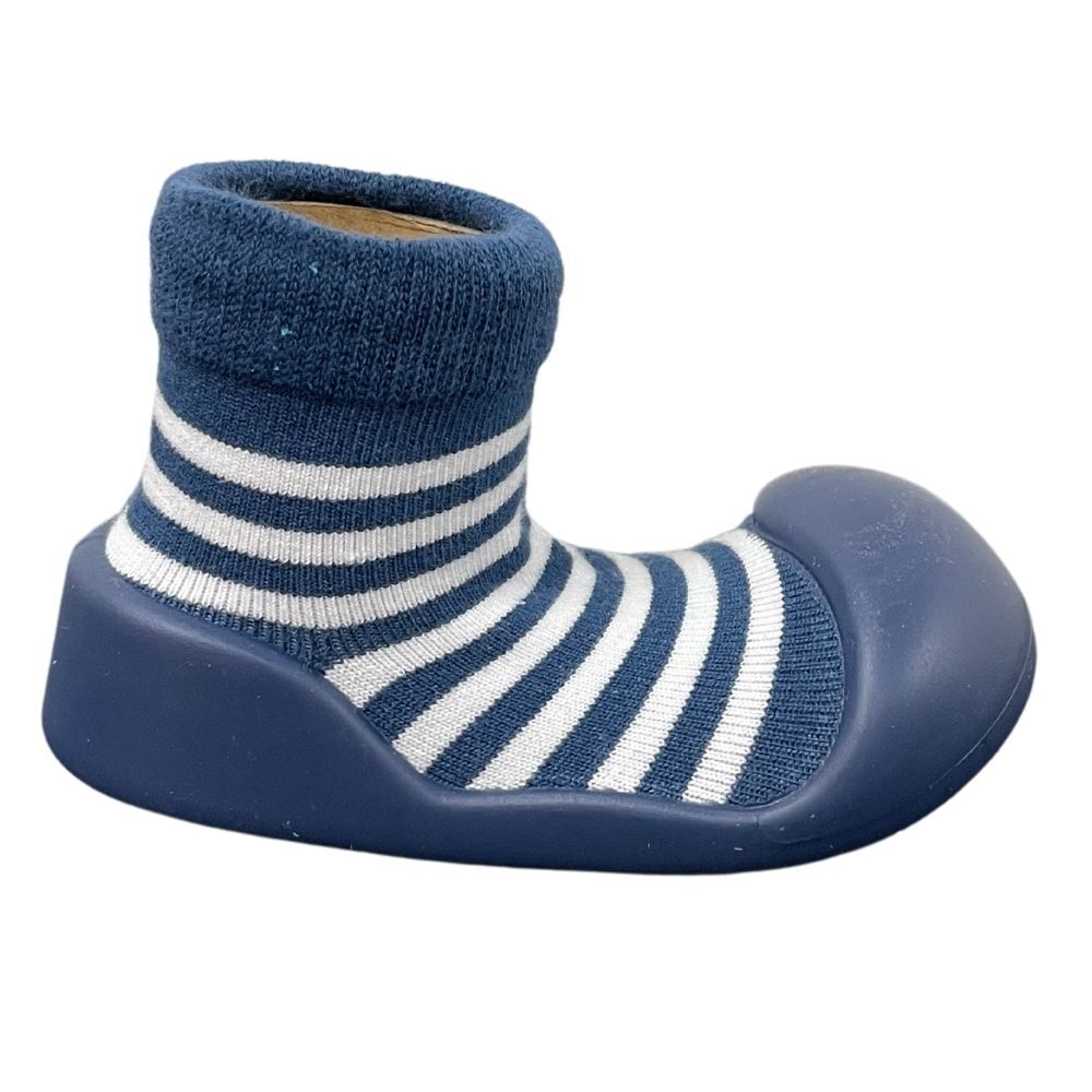 Rubber Soled Socks - Stripe Navy