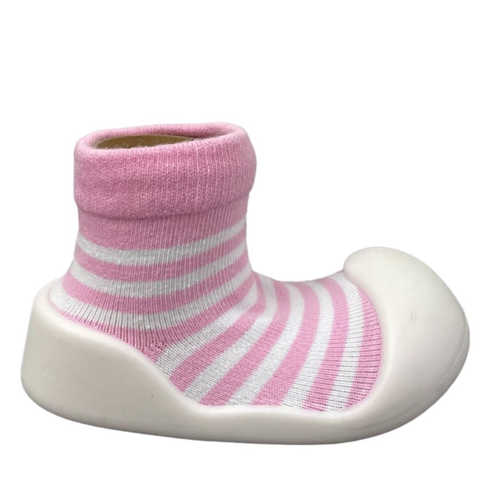Rubber Soled Socks - Stripe Pink