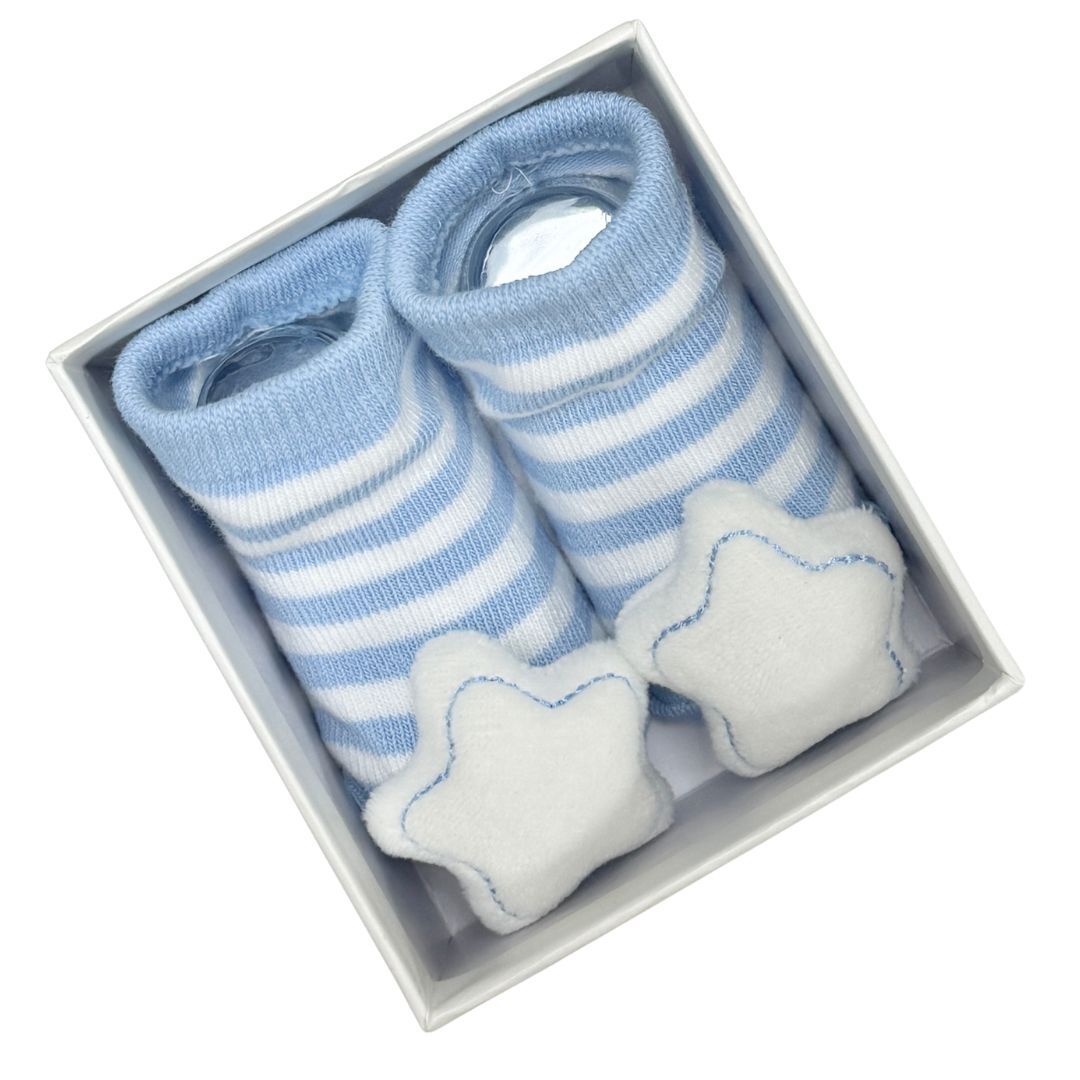Socks with Rattles - Blue Star - 0-6mths