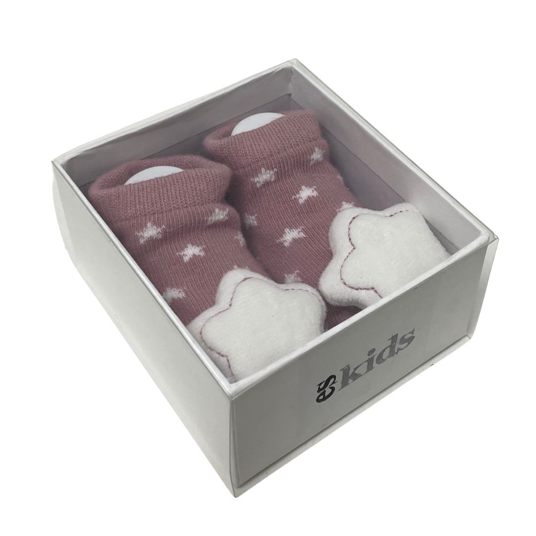 Socks with Rattles - Blush Pink Star - 0-6mths