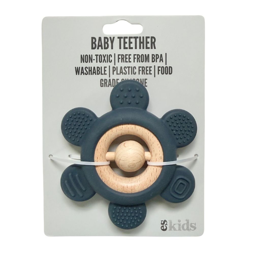 Teether Rattle Navy Flower